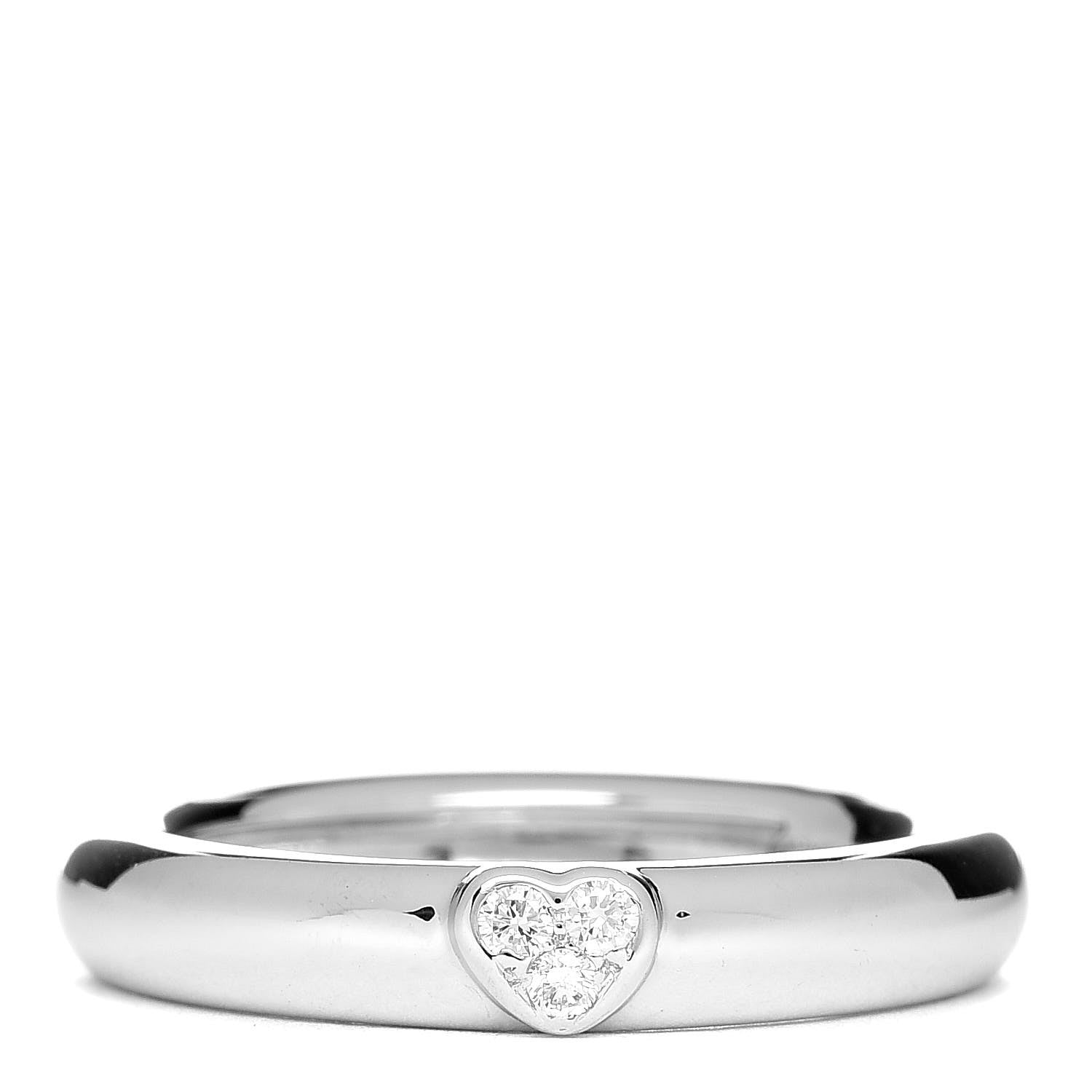 Tiffany 18K White Gold Diamond Heart Band Ring 54 7 1 of 5