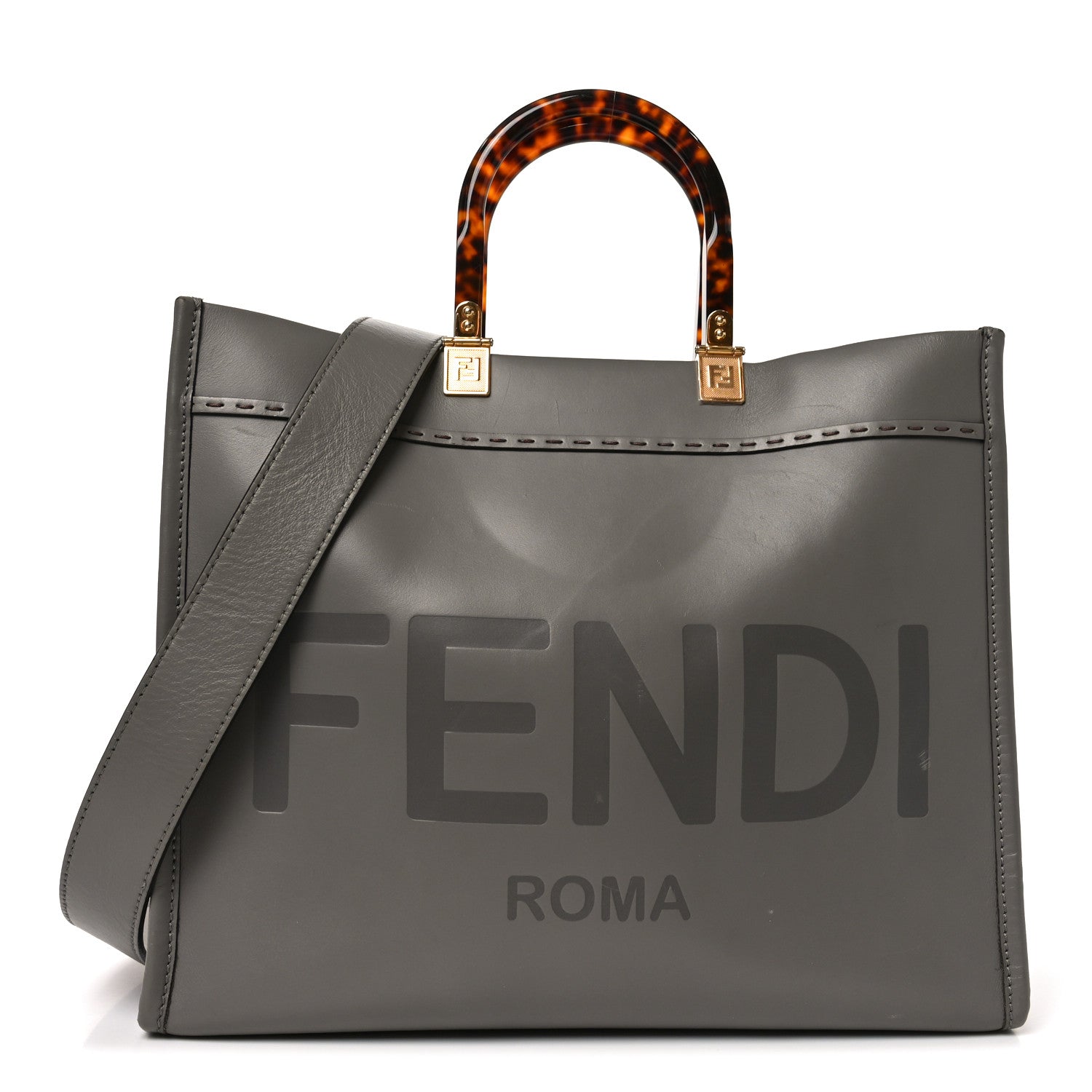 Fendi Vitello King Plexiglass Logo Embossed Medium Fendi Sunshine Shopper Tote Moon 1 of 9
