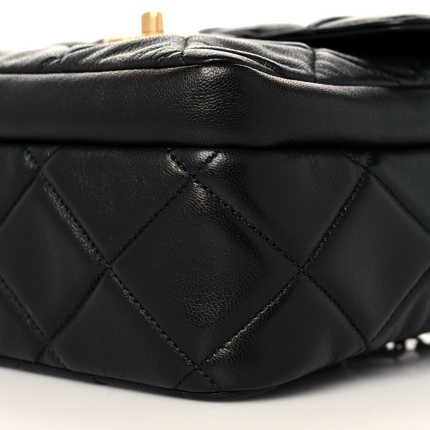 Lambskin Quilted Small Drawstring Shopping Bag With Flap Black
