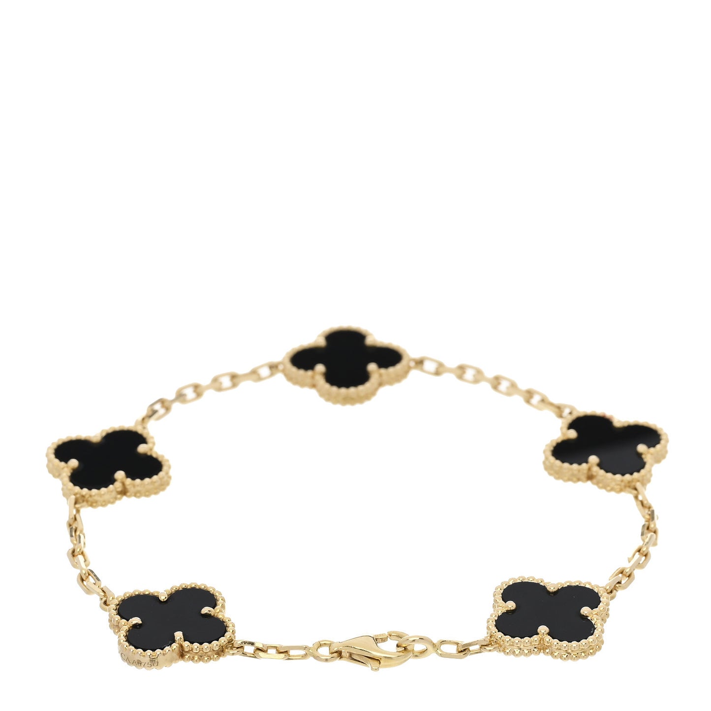 18K Yellow Gold Black Onyx 5 Motifs Vintage Alhambra Bracelet