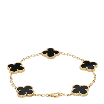 Van Cleef & Arpels 18K Yellow Gold Black Onyx 5 Motifs Vintage Alhambra Bracelet 3 of 5