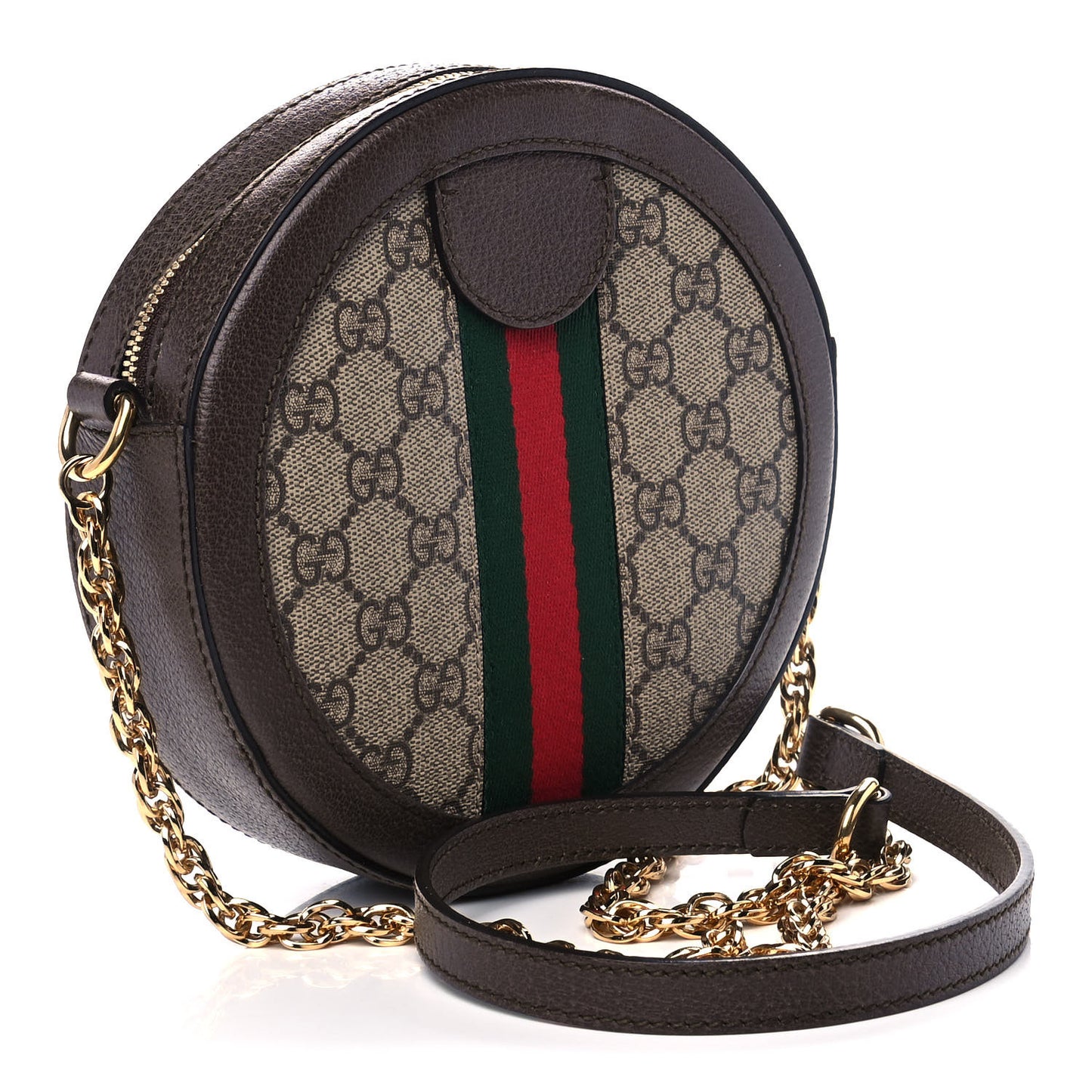 GG Supreme Monogram Web Mini Ophidia Round Shoulder Bag Brown