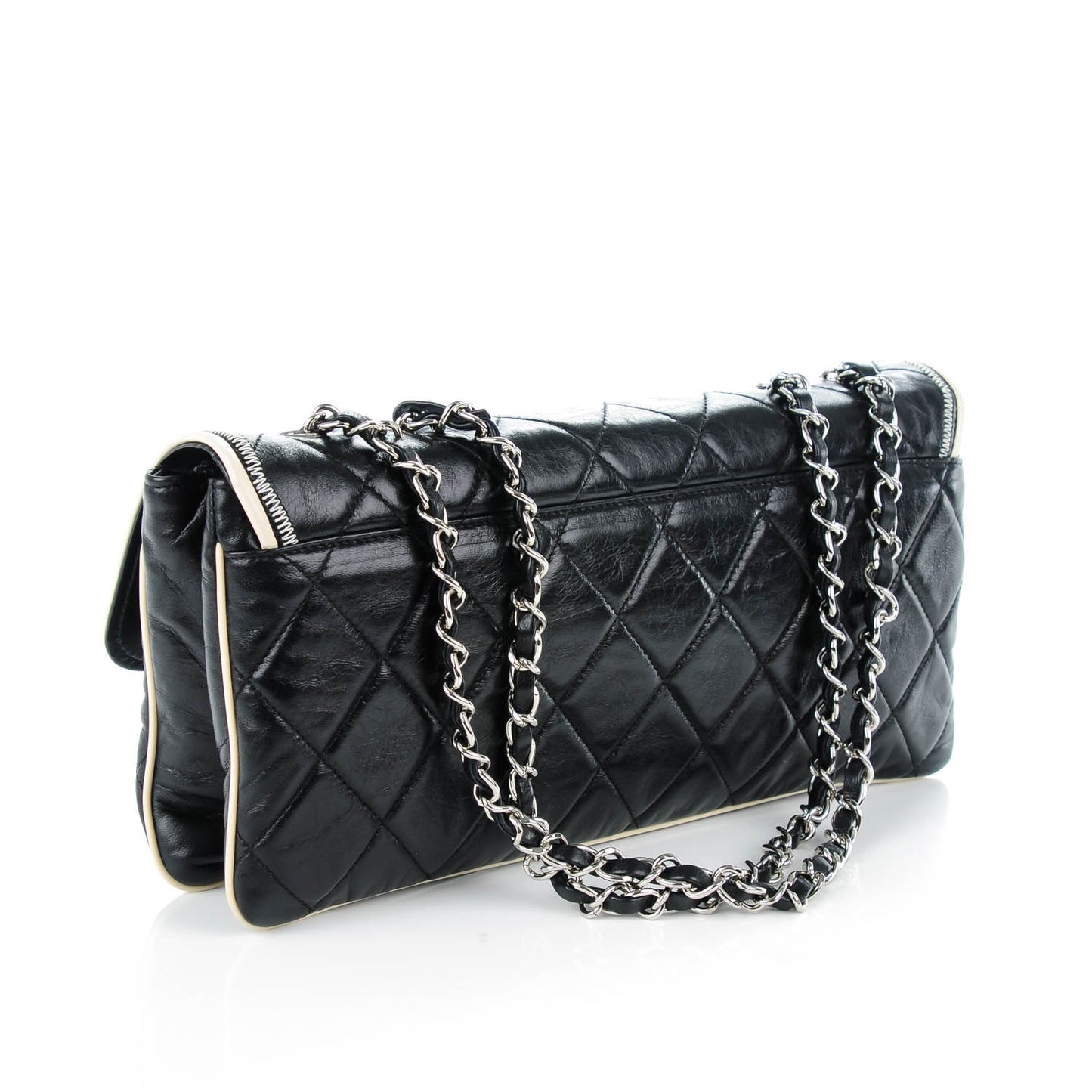 Lambskin East West Accordion Flap Black
