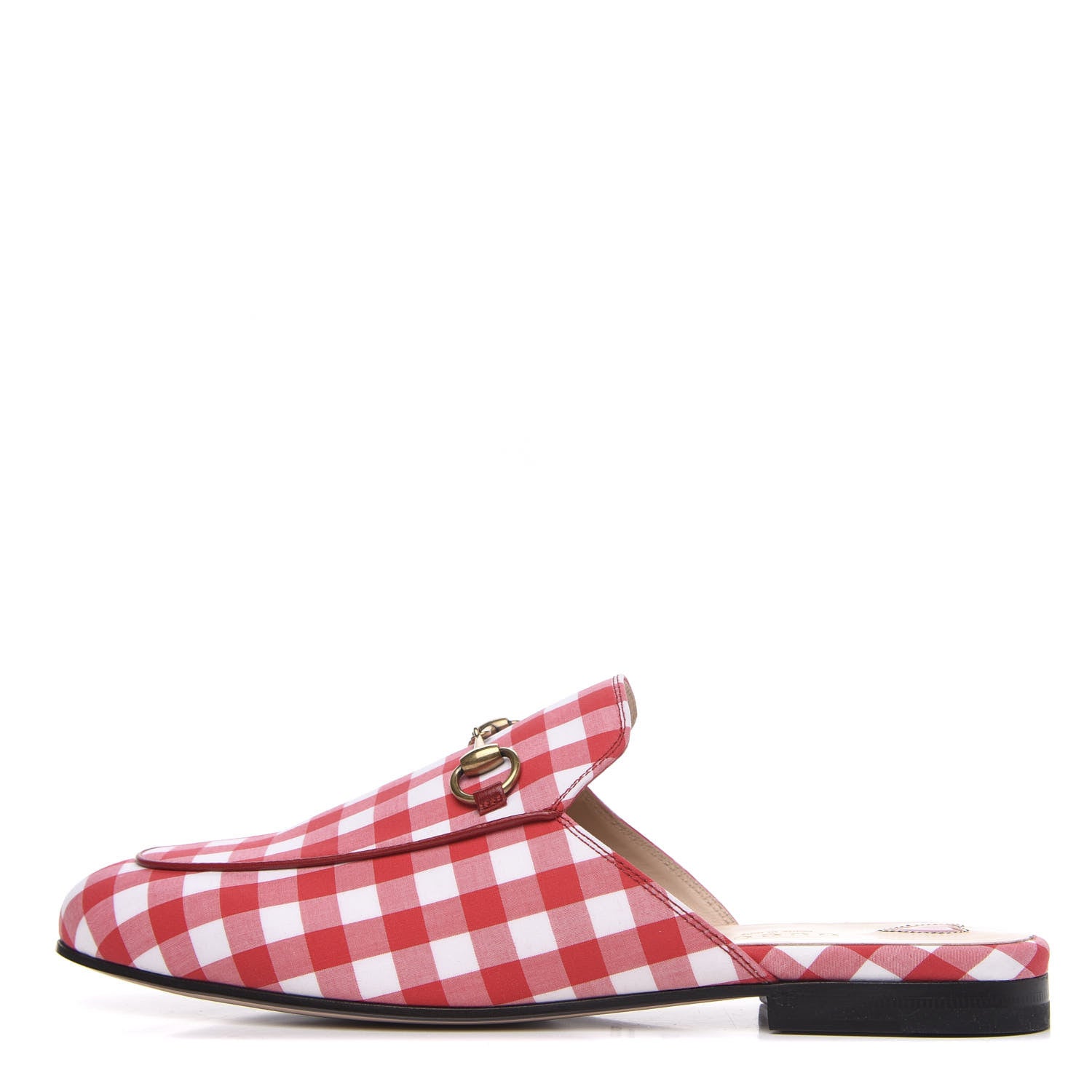 Gucci Cotton Gingham Womens Princetown Slippers 37.5 White Red 1 of 9
