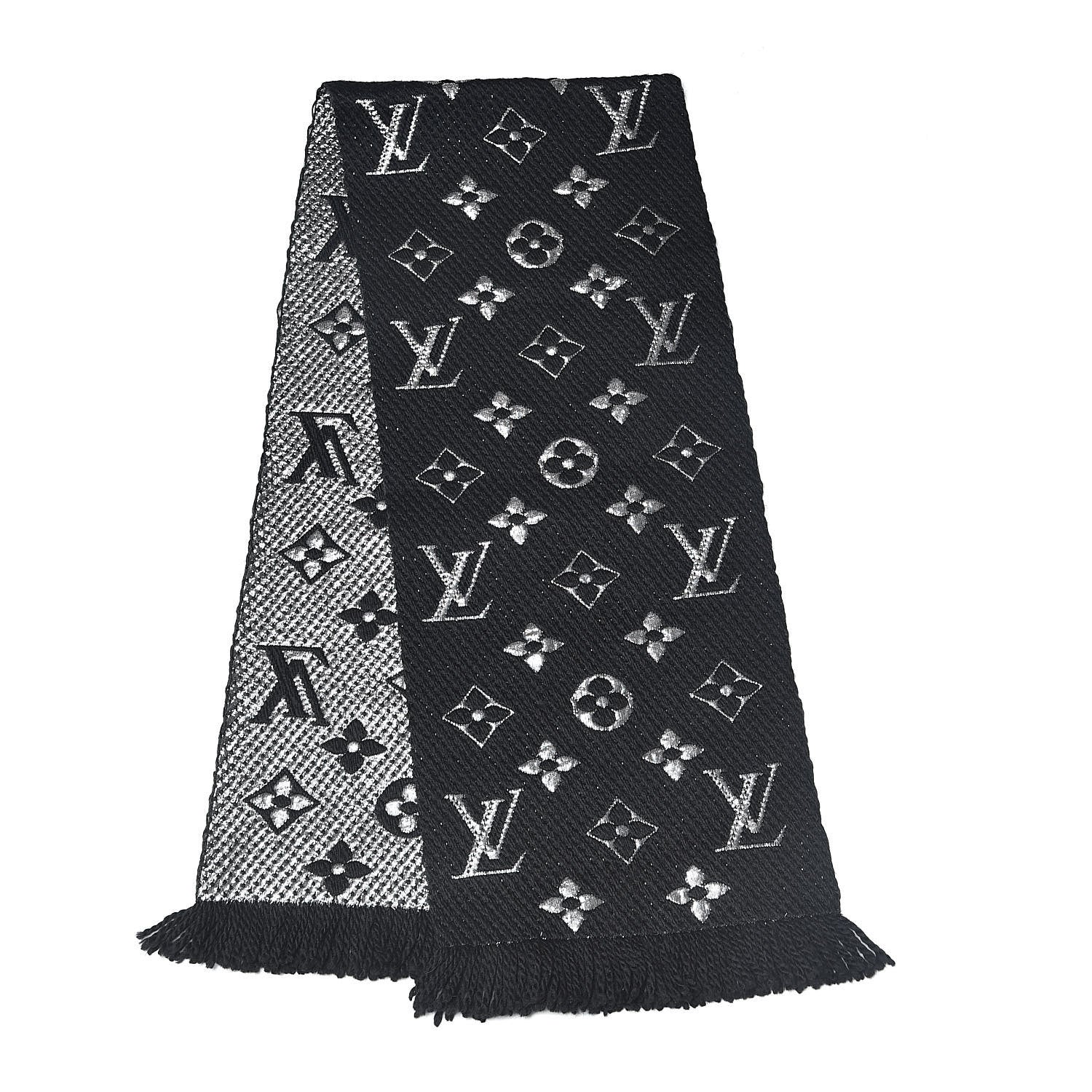 Louis Vuitton Wool Silk Logomania Shine Scarf Black 2 of 3