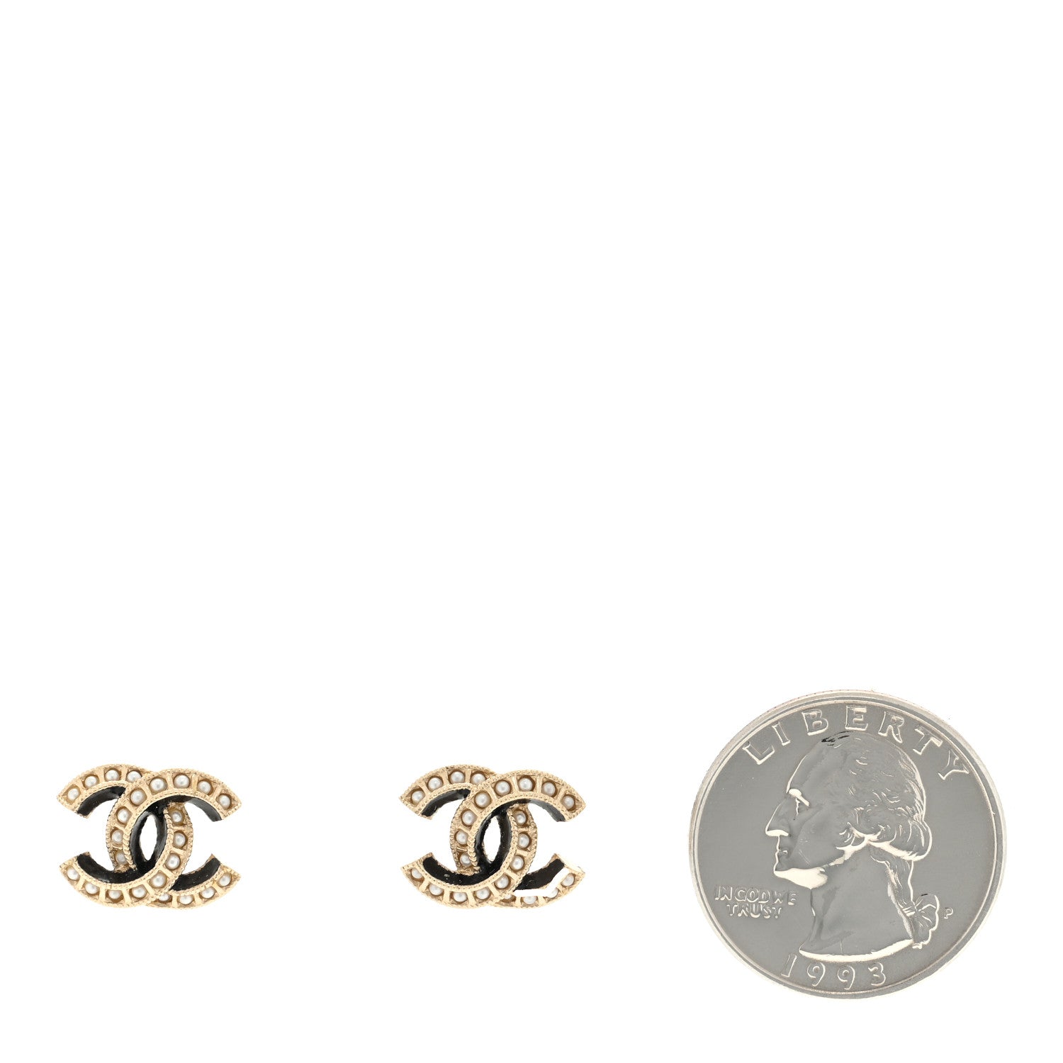 Chanel Metal Pearl Enamel CC Earrings Gold Black 2 of 4