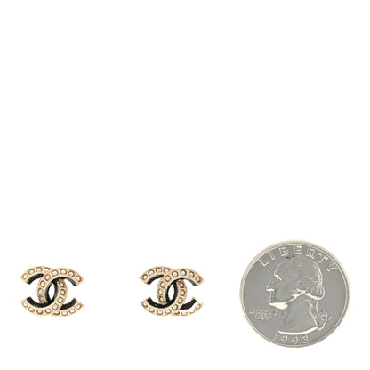 Chanel Metal Pearl Enamel CC Earrings Gold Black 2 of 4