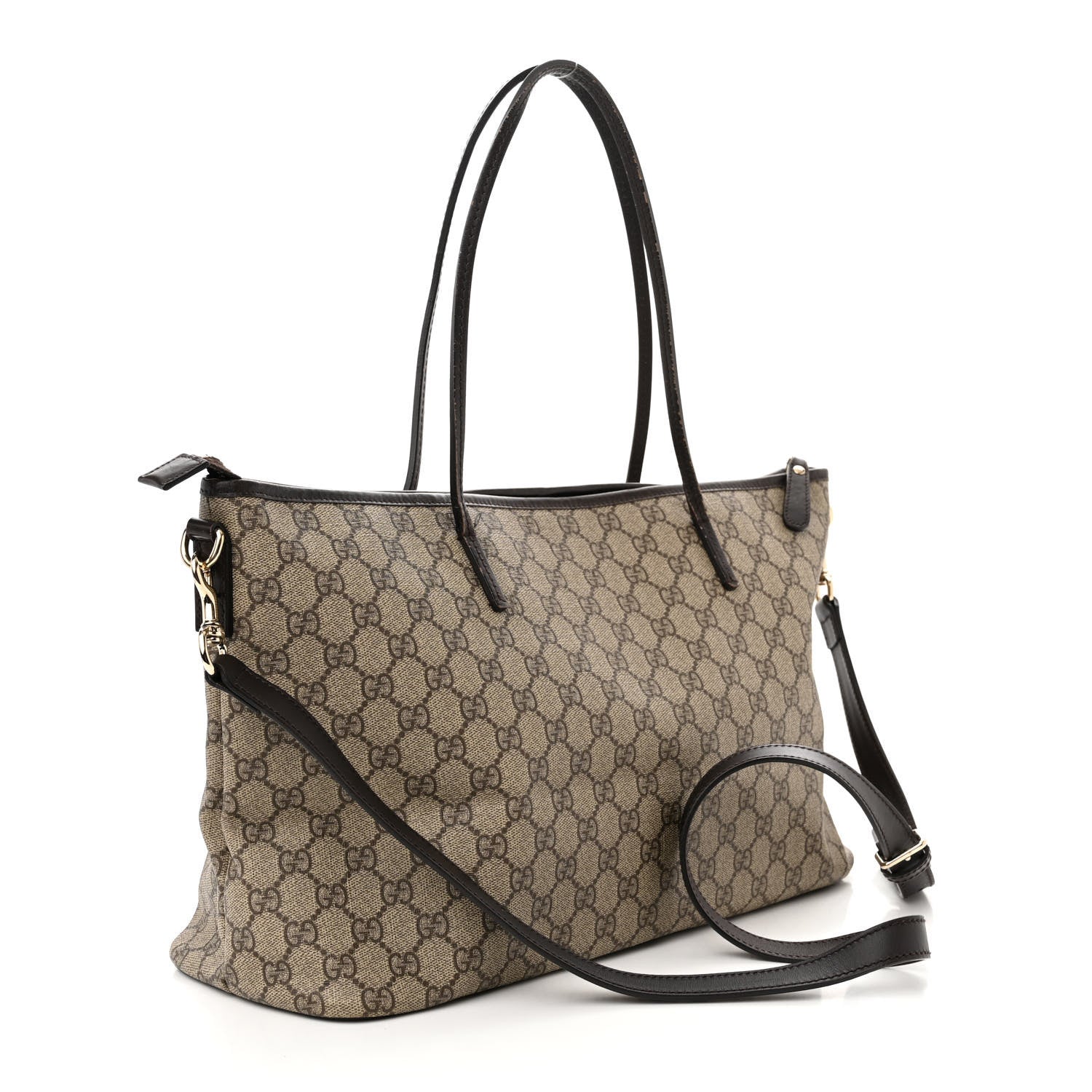 Gucci GG Supreme Monogram Medium Zippered Tote Dark Brown 3 of 20