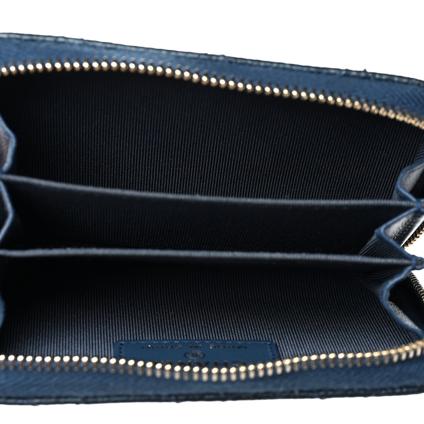 Iridescent Caviar Quilted Zip Coin Purse Dark Blue