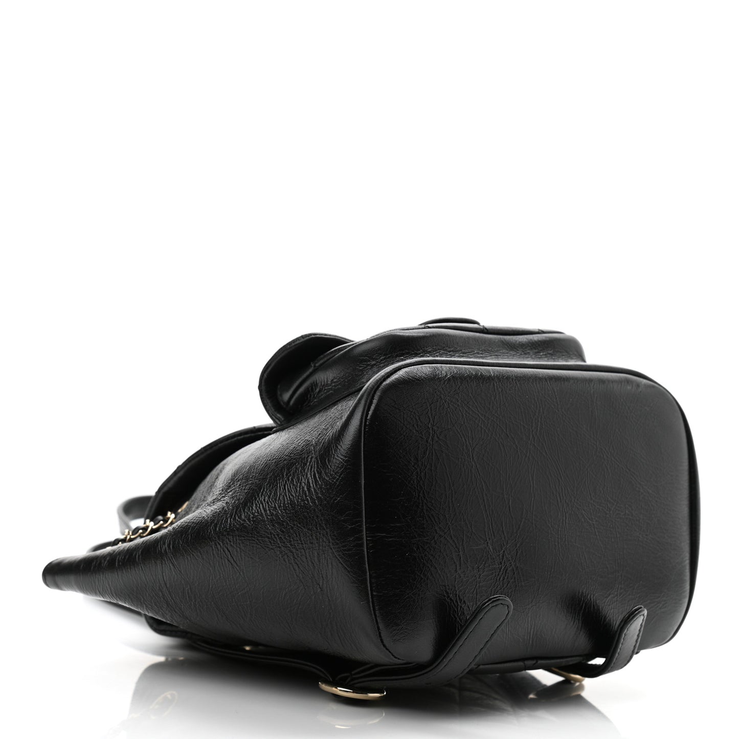 Glazed Aged Calfskin Quilted Small Duma Drawstring Backpack Black