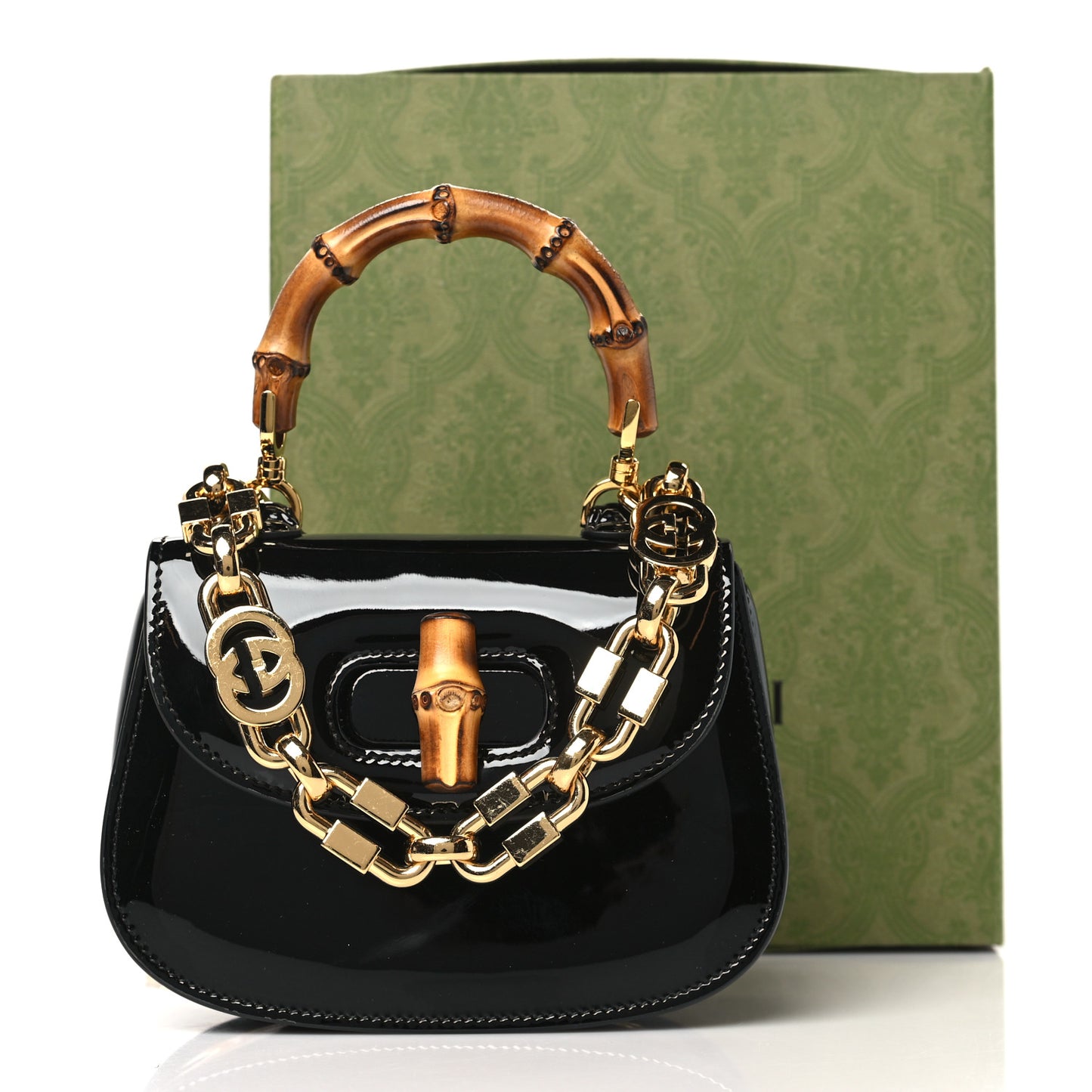 Patent Crystal Mini Bamboo 1947 Top Handle Chain Bag Black
