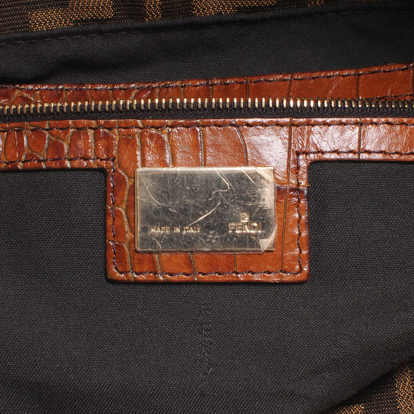 Zucca Calfskin Crocodile Embossed Large Chef Shopper Tote Tobacco