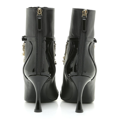 Chanel Lambskin Patent Calfskin Ankle Boots 37 Black 4 of 13