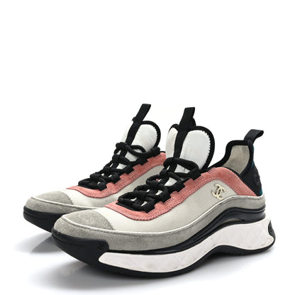 Chanel Fabric Suede CC Sneakers 38 White Light Grey Pink 3 of 8