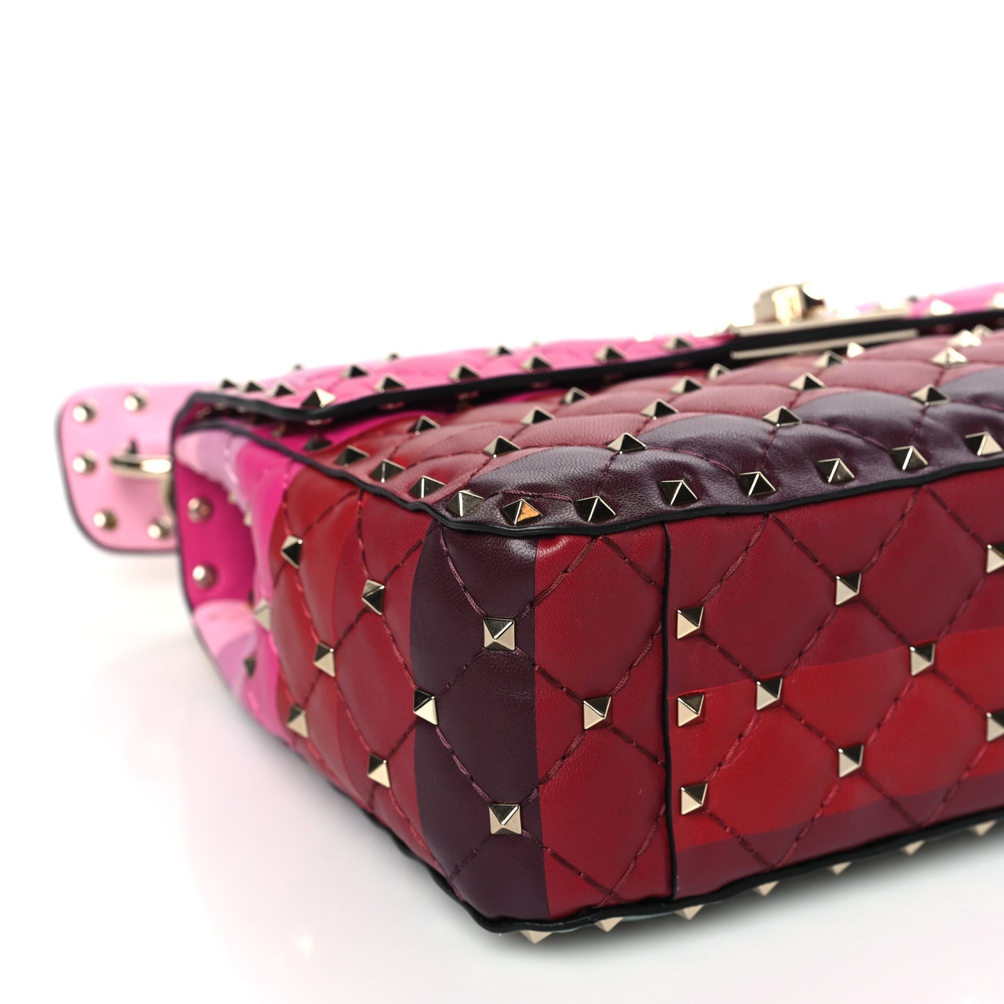 VALENTINO GARAVANI Lambskin Stripe Intarsia Medium Rockstud Spike Shoulder Bag Multicolor