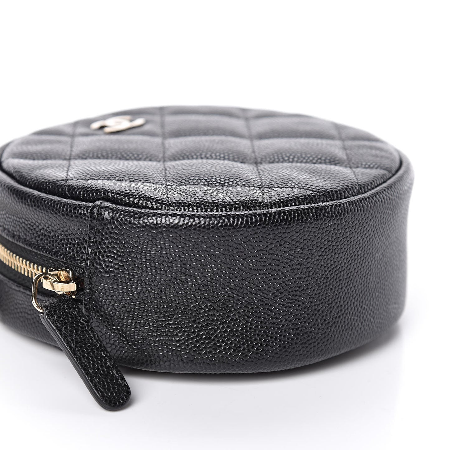 Caviar Quilted Round Clutch With Chain Black