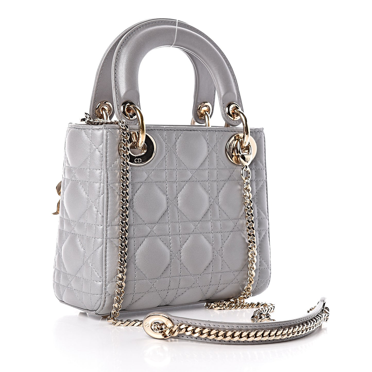 Metallic Lambskin Cannage Mini Lady Dior Grey