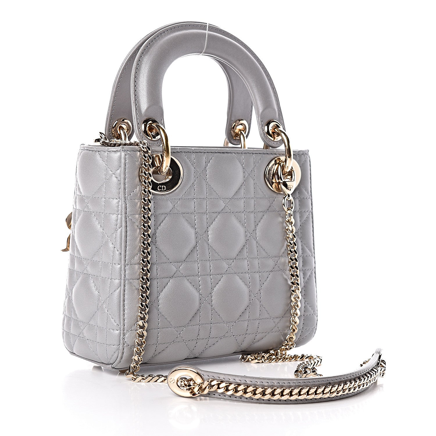 Christian Dior Metallic Lambskin Cannage Mini Lady Dior Grey 3 of 10
