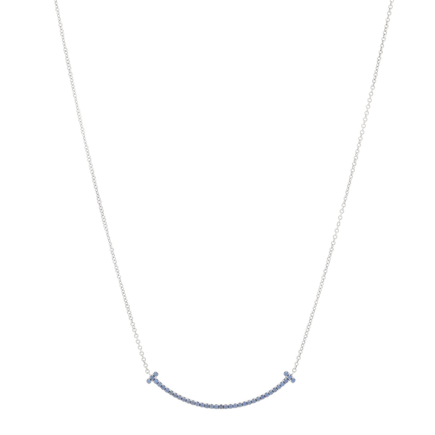 18K White Gold Blue Sapphire Small T Smile Pendant Necklace