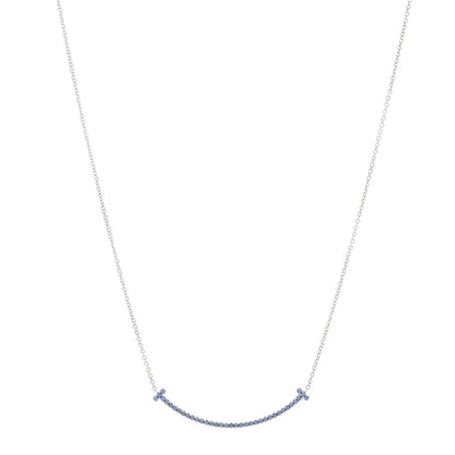 Tiffany 18K White Gold Blue Sapphire Small T Smile Pendant Necklace 1 of 7