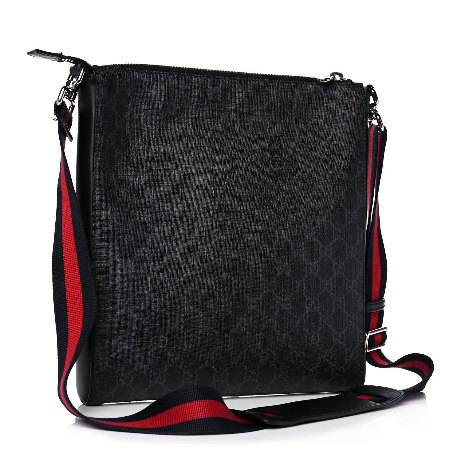 Gucci GG Supreme Monogram Appia Calfskin Web Flat Messenger Bag Black Grey 3 of 13