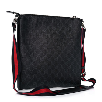 Gucci GG Supreme Monogram Appia Calfskin Web Flat Messenger Bag Black Grey 3 of 13