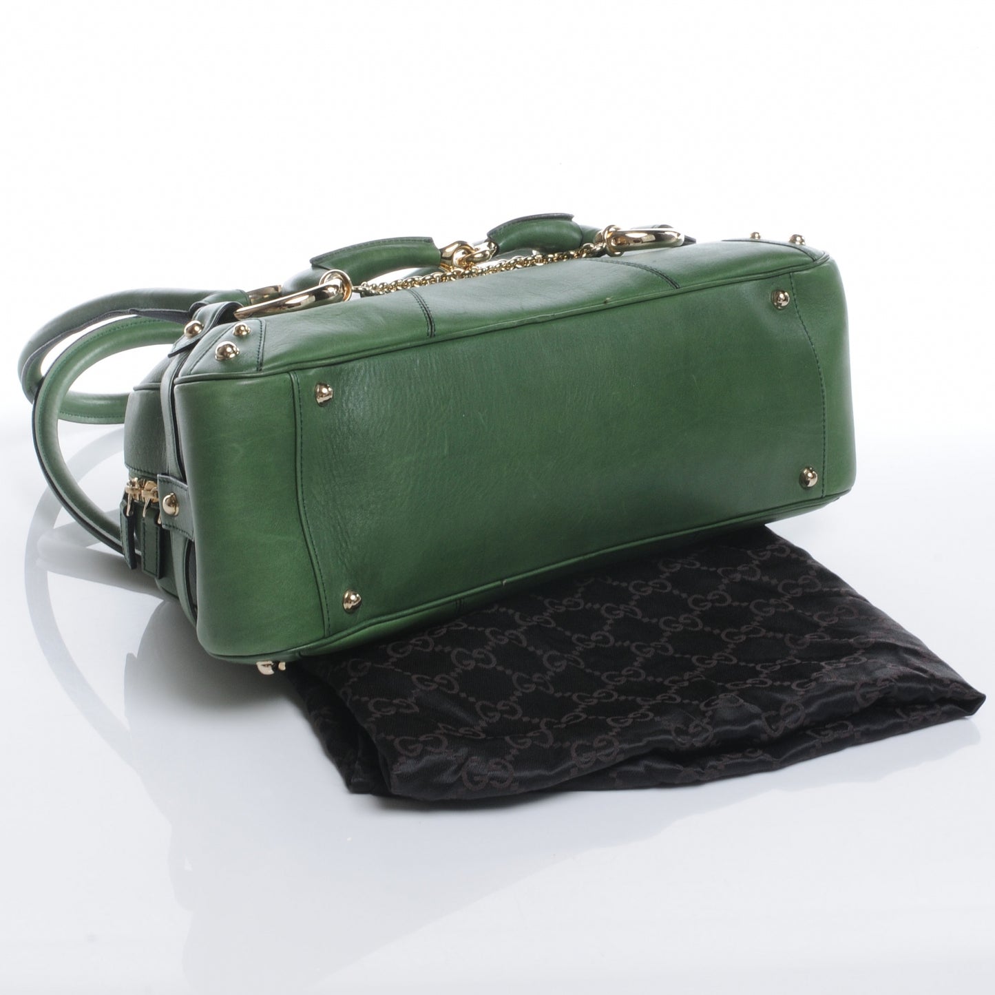 Leather Large Horsebit Chain Bag Green