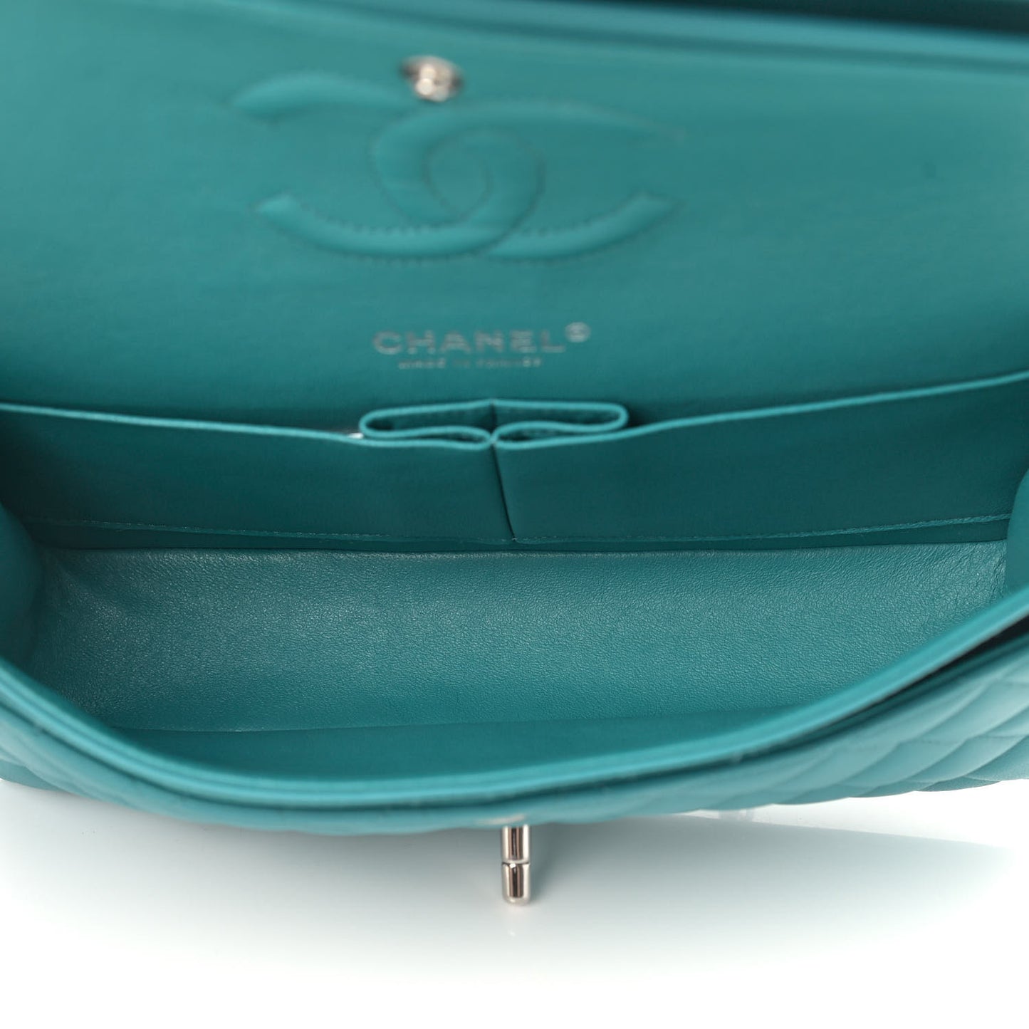 Lambskin Quilted Medium Double Flap Turquoise