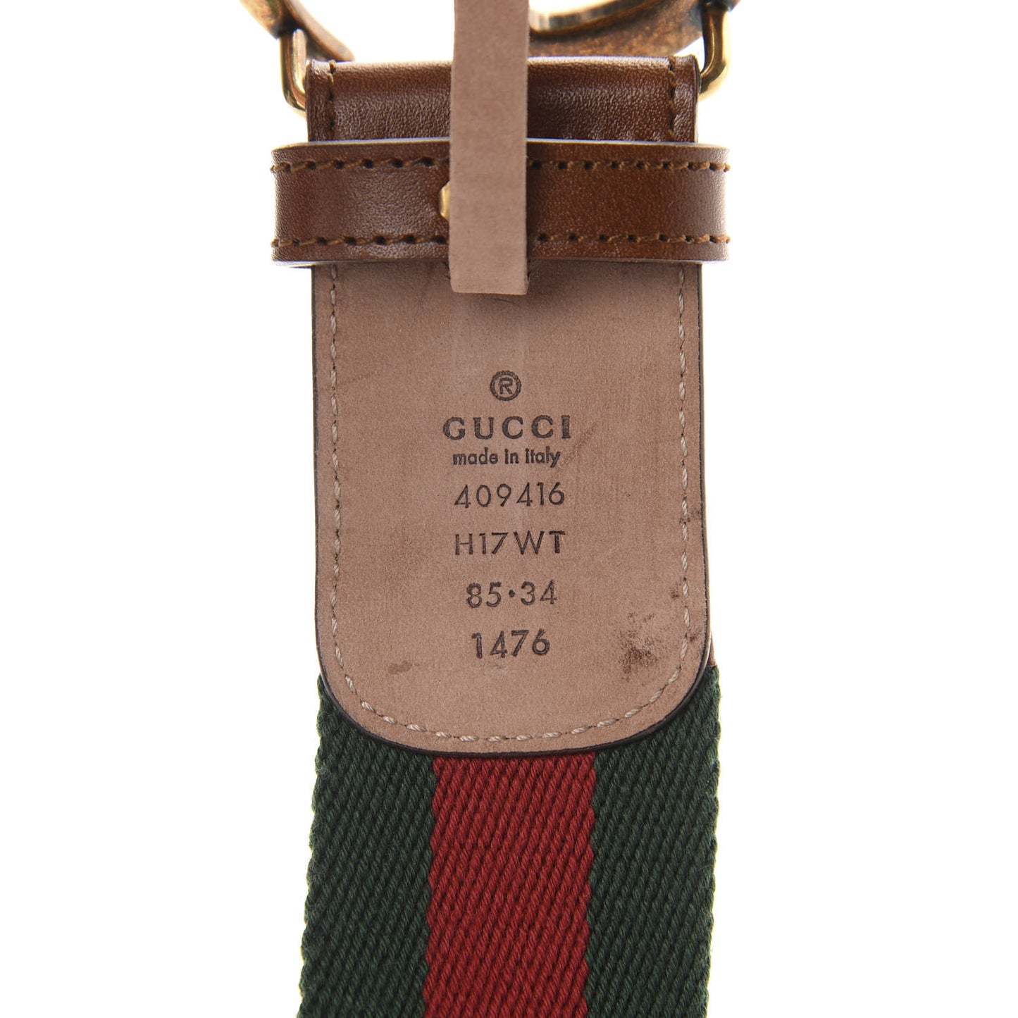 Nylon Calfskin Double G Web 40mm Belt 85 34 Green Red Cuir
