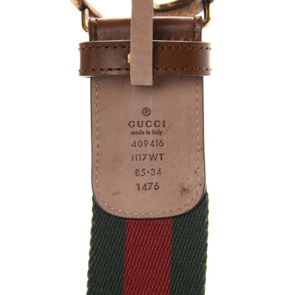 Gucci Nylon Calfskin Double G Web 40mm Belt 85 34 Green Red Cuir 5 of 7
