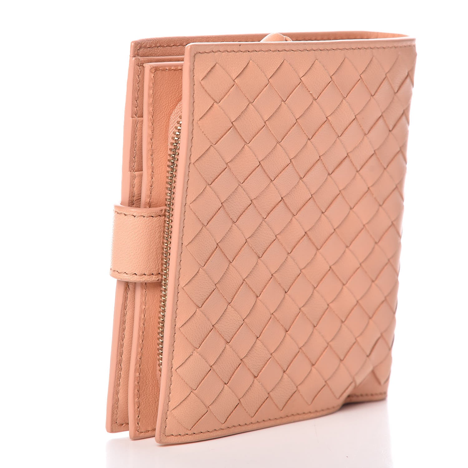 Bottega Veneta Nappa Intrecciato French Compact Wallet Peach 3 of 11