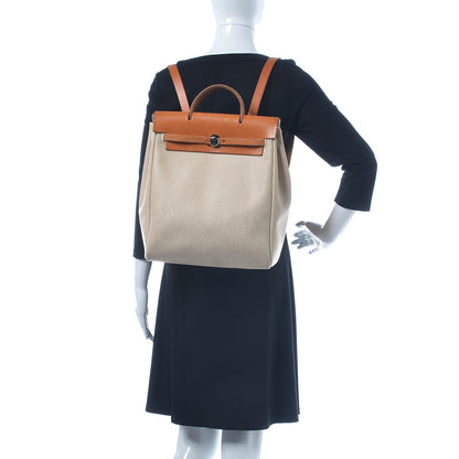 Hermes Toile Vache Calfskin Herbag 30 PM Backpack Natural 2 of 15