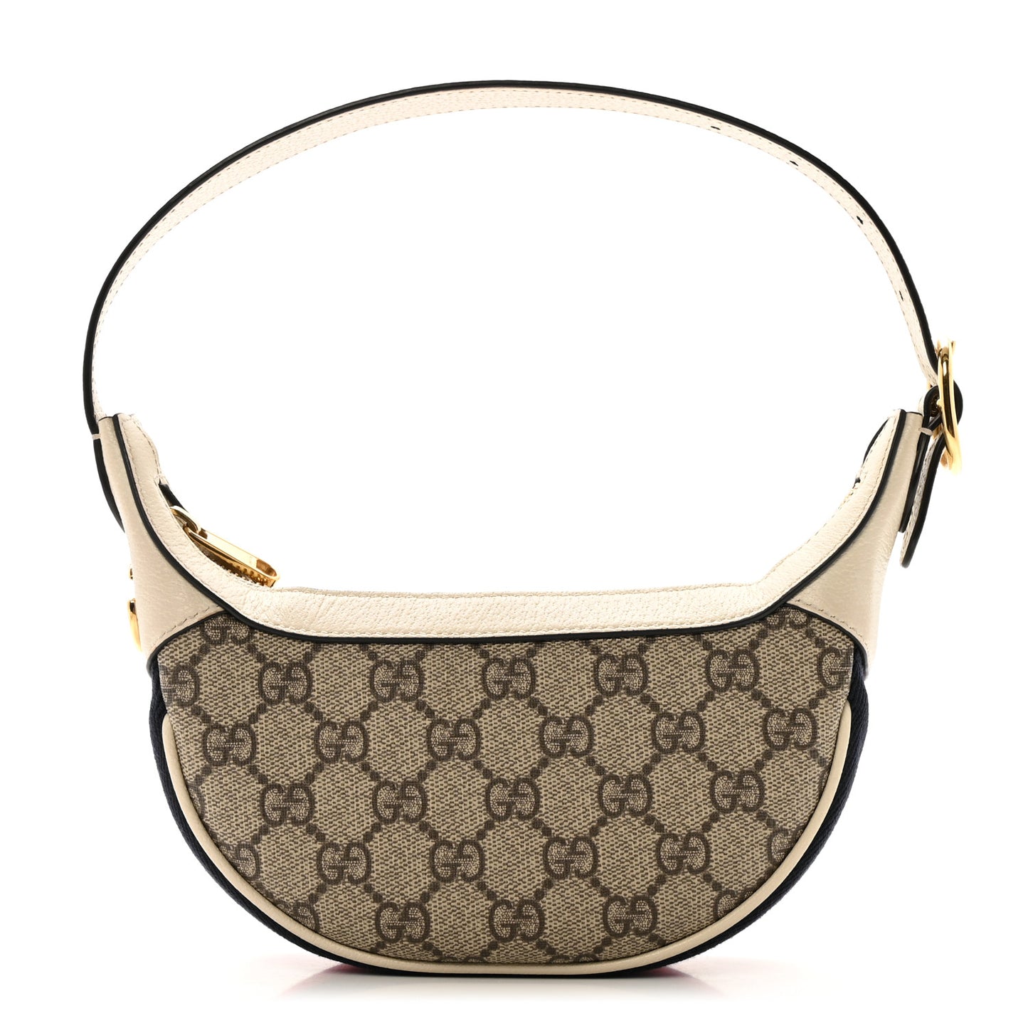 GG Supreme Monogram Textured Dollar Calfskin Web Mini Ophidia Half Moon Hobo Beige Ebony Mystic White