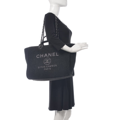 Chanel Lurex Boucle Large Deauville Tote Black 3 of 10