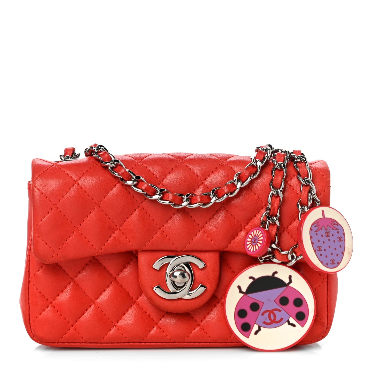 Lambskin Quilted Ladybug Extra Mini Flap Red