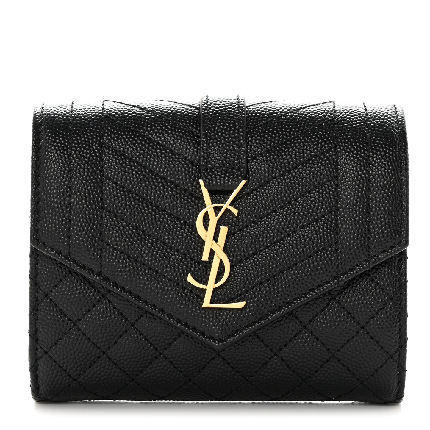 Grain De Poudre Mixed Matelasse Triquilt Monogram Compact Tri Fold Wallet Black