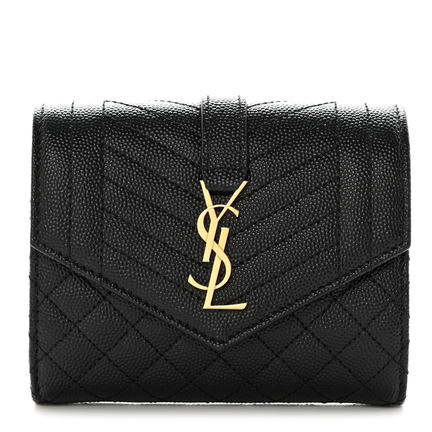 Saint Laurent Grain De Poudre Mixed Matelasse Triquilt Monogram Compact Tri Fold Wallet Black 1 of 8