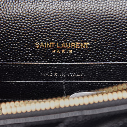 Saint Laurent Grain De Poudre Matelasse Chevron Monogram Envelope Chain Wallet Black 6 of 11