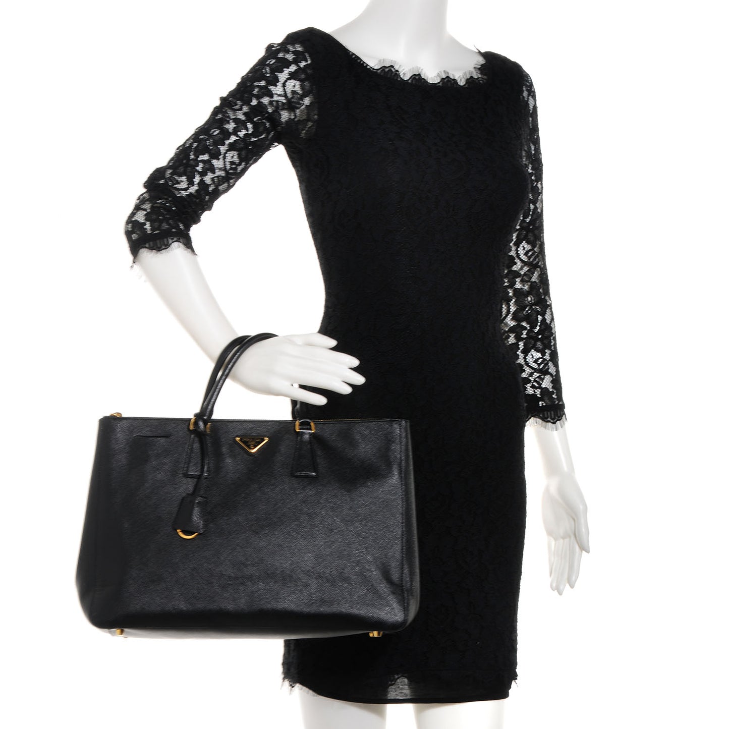 Saffiano Lux Large Double Zip Tote Nero Black