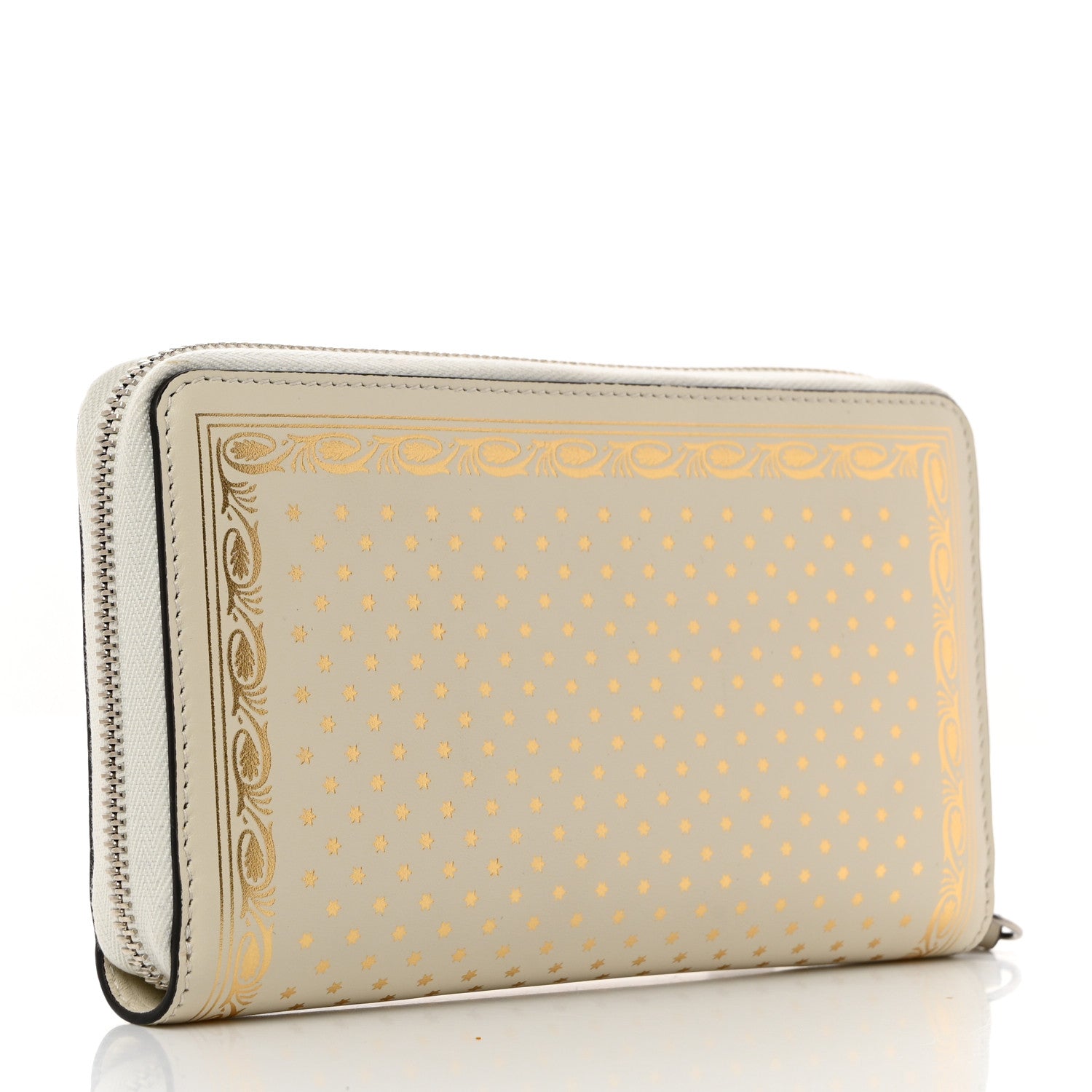 Gucci X SEGA Calfskin GUCCY Stars Zip Around Wallet Mystic White Gold 3 of 7