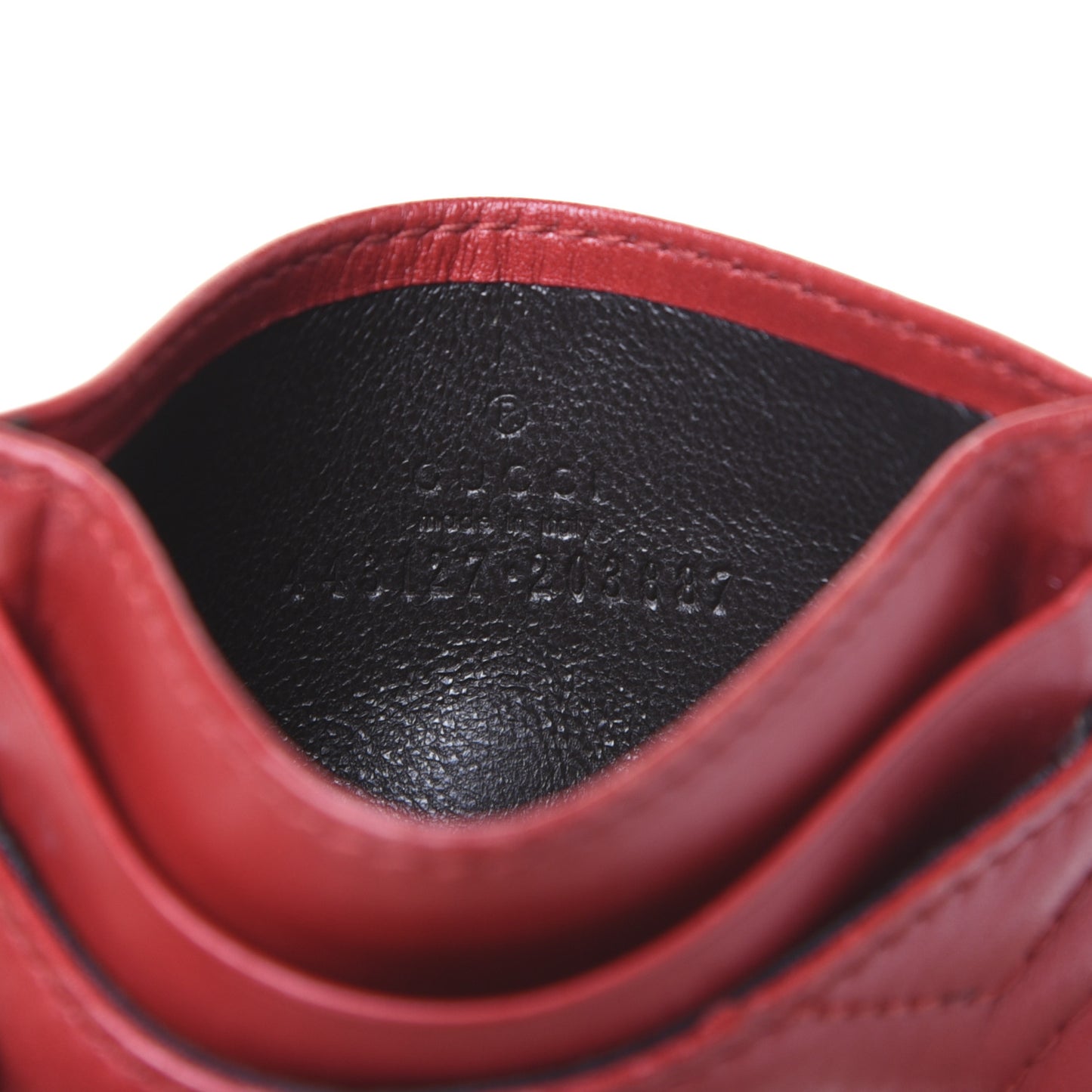 Calfskin Matelasse GG Marmont Card Holder Hibiscus Red