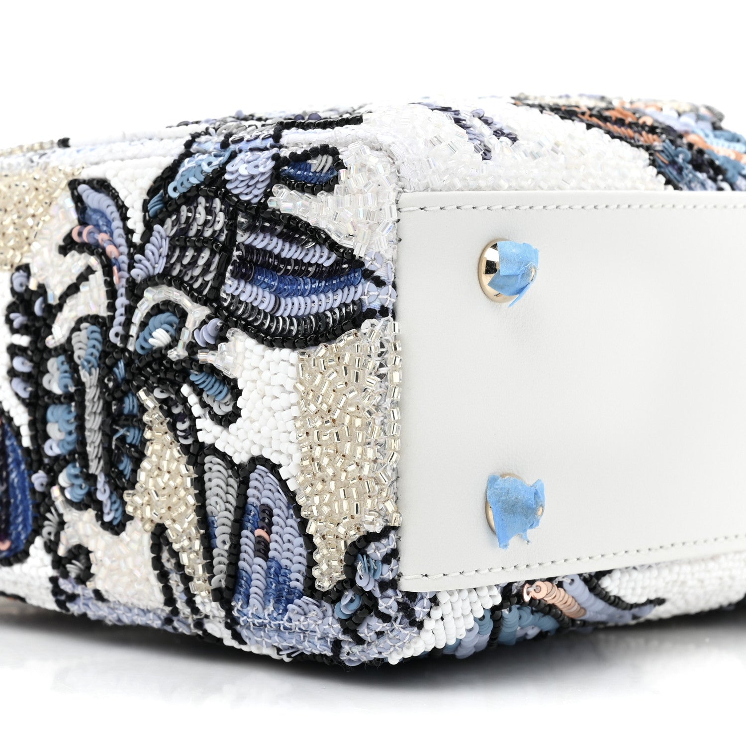 Christian Dior Calfskin Toile De Jouy Beaded Sequin Embroidered Small Mexico Lady Dior White Pastel Midnight Blue 9 of 9