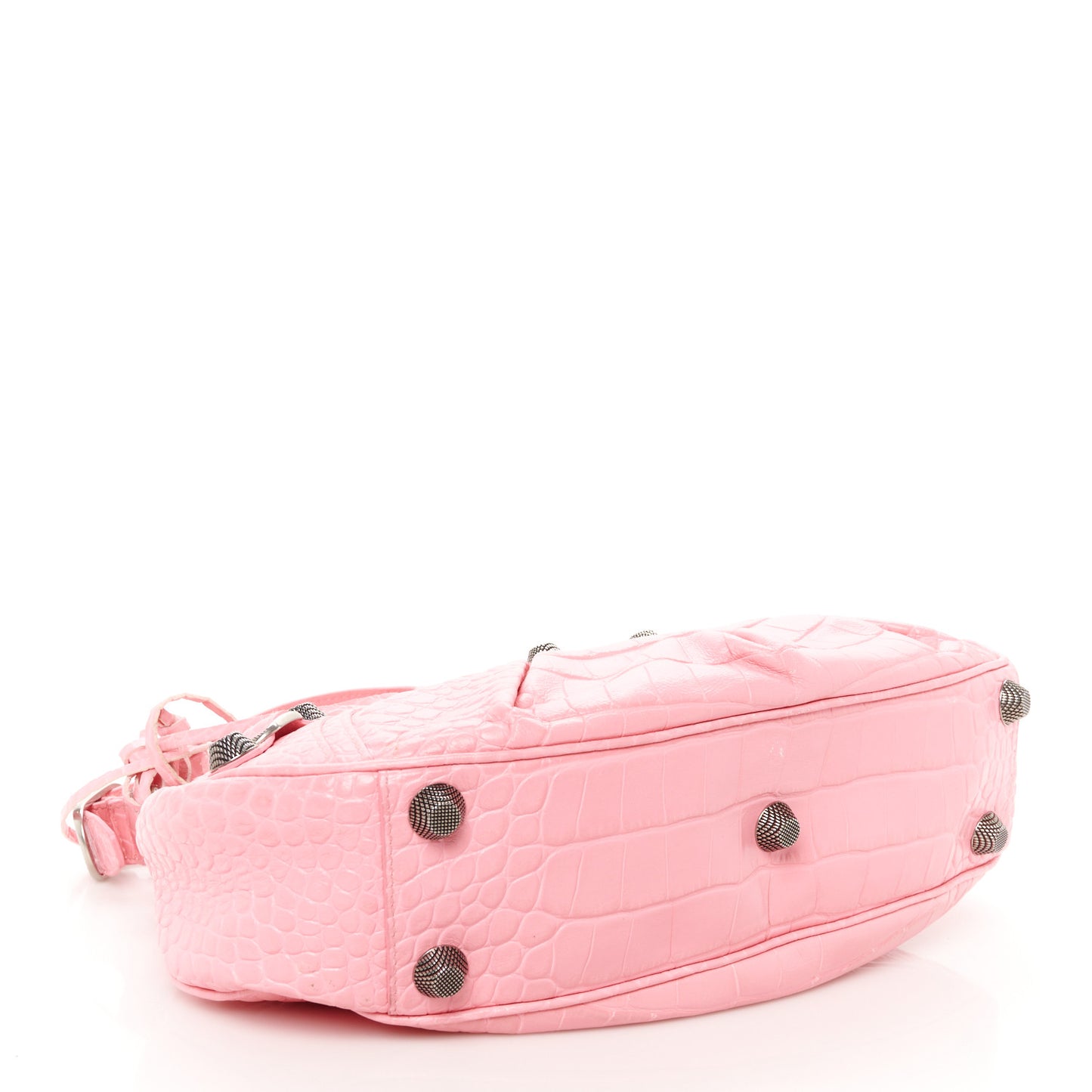 Extra Supple Calfskin Crocodile Embossed Small Le Cagole Shoulder Bag Sweet Pink