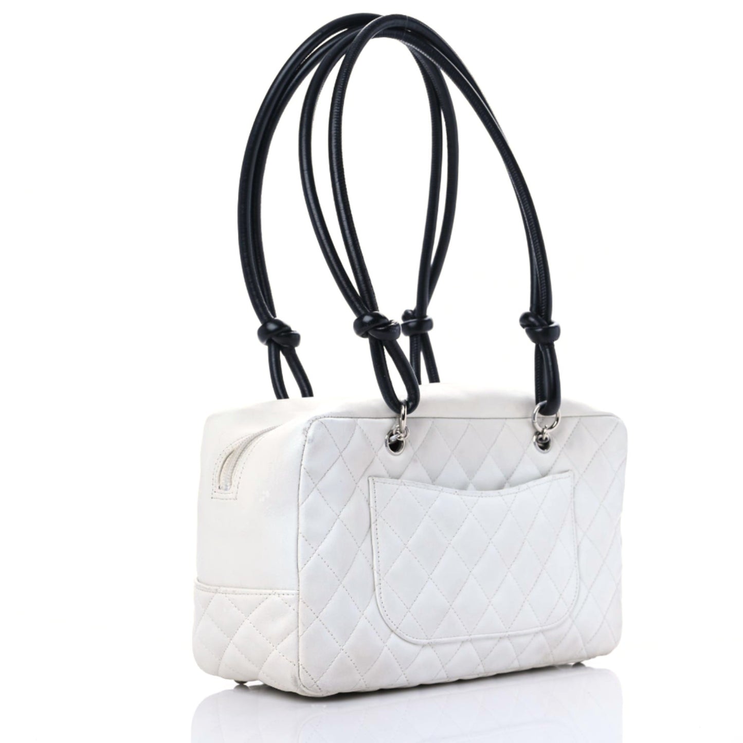 Calfskin Quilted Large Cambon Bowler White Black