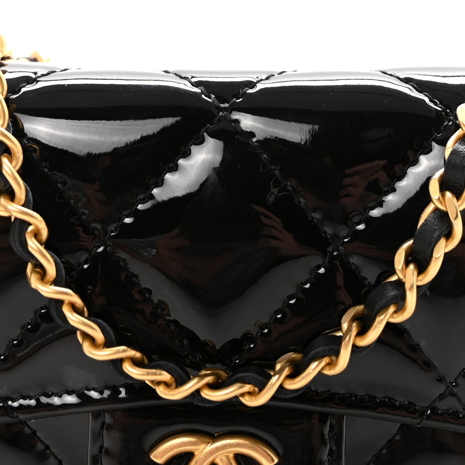 Chanel Patent Enamel Quilted Coco Hearts Clutch With Chain Black 9 of 12