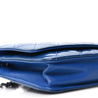 Chanel Patent Calfskin Quilted Wallet On Chain WOC Dark Blue 9 of 10