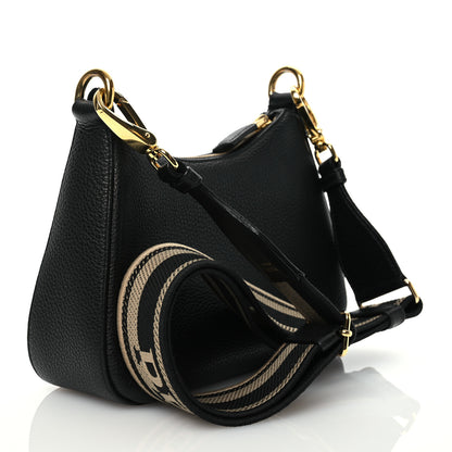 Prada Vitello Daino Soft Zippered Hobo Shoulder Bag Black 3 of 10