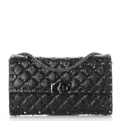 Valentino Garavani Craquele Nappa Rockstud Spike Wallet on Chain Black 1 of 6