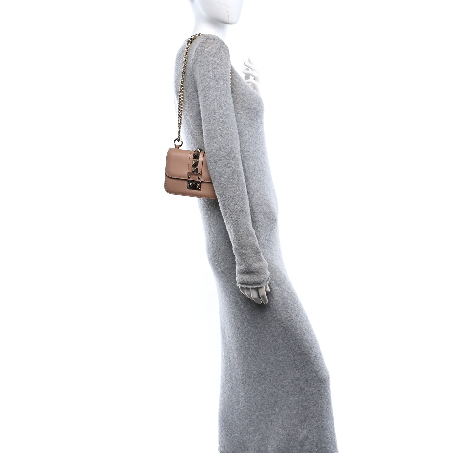 Vitello Mini Glam Lock Rockstud Flap Poudre