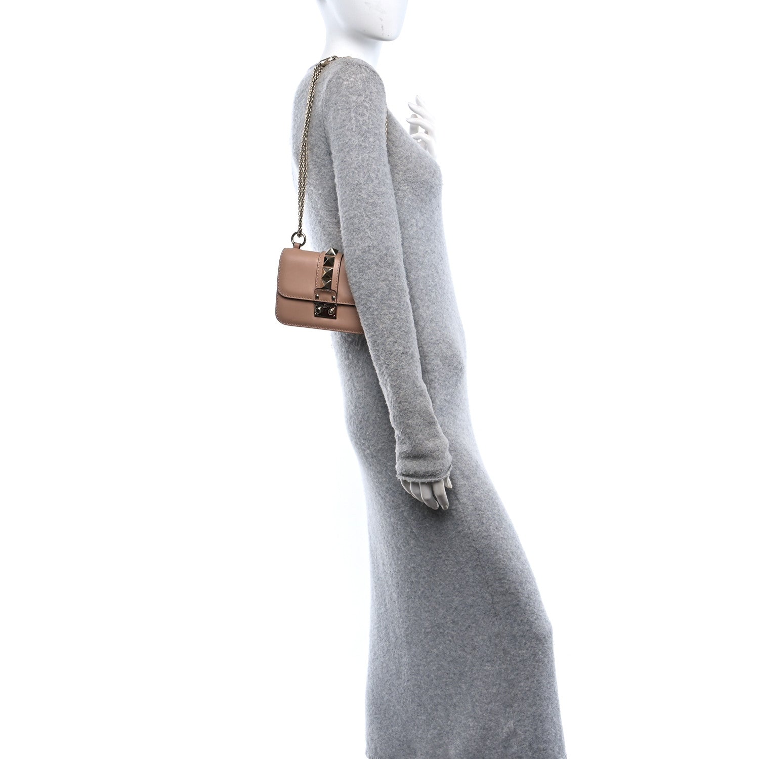 Valentino Garavani Vitello Mini Glam Lock Rockstud Flap Poudre 2 of 11